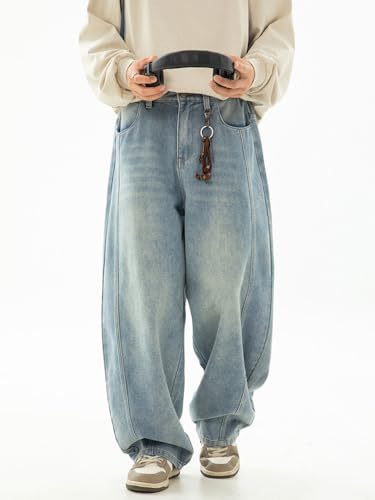 Men's Baggy Jeans Barrel Wide Leg Skater Denim Pants Long Casual Y2K Vintage Loose Fit Trousers Hip Hop Streetwear3