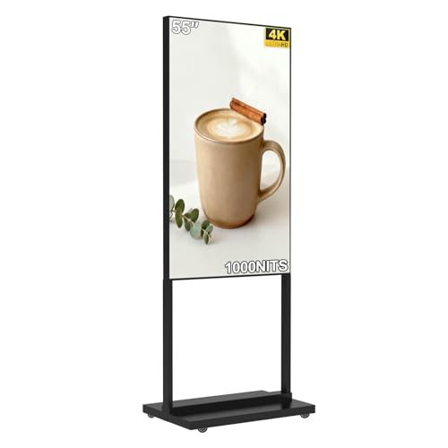 Image of 55 Inch 4K Inch Floor Standing Digital Signage, 1000nits High Brightness Advertising Display, Digital Signage with CMS /U-Disk Plug&Play, Split Screen, 7 /24 Timer Switch,HDMI /USB /WiFi /Android OS