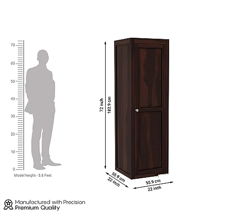 Image of Sheesham Wood Wooden Single Door Wardrobe Organizer for Clothes | - Solid Wood Almirah with 5 Shelves - Cupboard for Large Bedroom (Design 14)