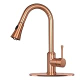 Copper Pull Down Kitchen Faucet with Deck Plate, Single Leve...
