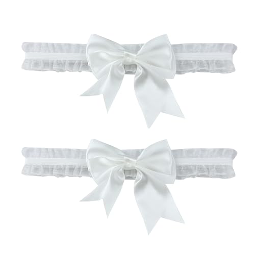YunPeng Wedding Bride Garter Lace Bowknot Leg Garter Belt 2pcs White