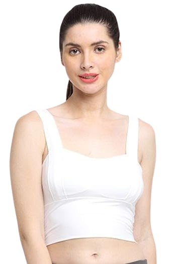 Women's Longline Yoga Bra Adjustable Straps Wirefree Padded Sports Bra Camisole Crop Tank Tops Free Size (28 Till 34) (White)-image-11