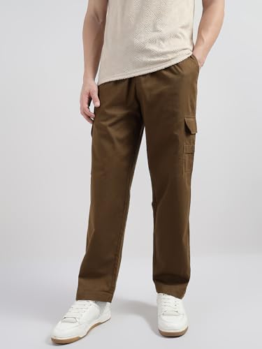 Image of Veirdo Pure Cotton Baggy Fit Regular Length Mid Rise 4 Pocket Cargos for Men (Colors: Black, Olive, Grey, Brown & Navy)