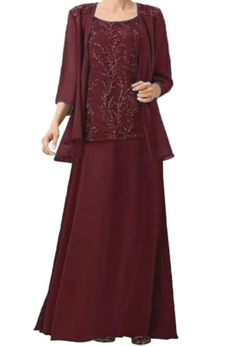 2 Pieces Mother of The Bride Dresses for Wedding Laces Appliques Chiffon Mother of The Groom Dresses with Jackets