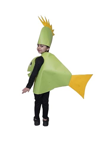Image of Kaku Fancy Dresses Polyester Pirana Fish Cutout For Kids, Water Animal Costume For Boys & Girls (Freesize /Only Cutout With Cap), Green