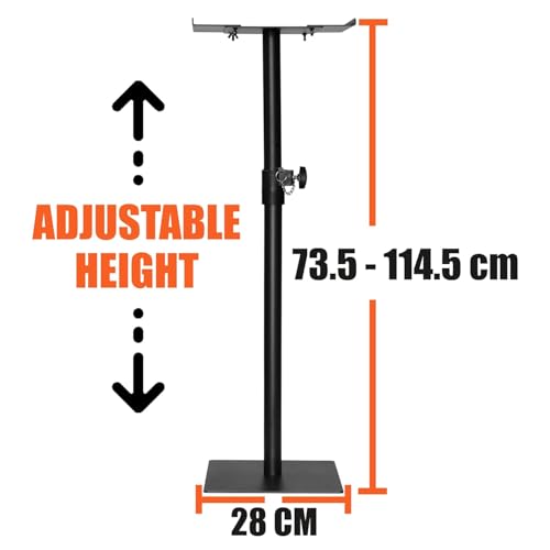 Image of Softline Pro Heavy Duty Studio Monitor Stand (Set of 2) Wide Variable Metal Top Plate Square Base with Anti-Slip Pads Speaker, Projector & DJ Stand - SP 802 HV