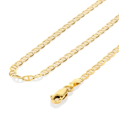 Ioka - 14K Yellow Solid Gold 3.4mm Flat Mariner Chain Necklace with Lobster Clasp