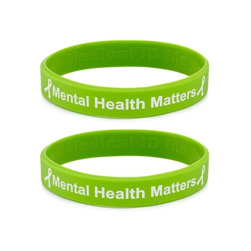 Medical ID Me 2 PACK Mental Health Matters Awareness Bracelet Motivational Men's Women's Mental Health MHA (Medium 18cm, x2 Green)