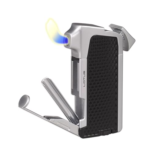 Condor 90° Horizontal Flame Lighter – Traditional Soft Flame, Single Action Ignition, Fold-Out Tamper & Shovel, Large Flame Adjuster, All-Metal Body (Butane Not Included) (Black & Chrome)