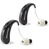 Walker's Ultra Ear BTE Rechargeable Compact Adjustable 22dB Noise Reduction Hunting Outdoor Sound Amplifier Hearing Enhancer | Ear Tips, USB Charging Cable, Cleaning Brush - 2 Pack
