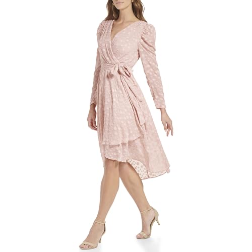 Image of Tommy Hilfiger Adaptive Women's Midi Long Sleeve Faux Wrap Chiffon Dress