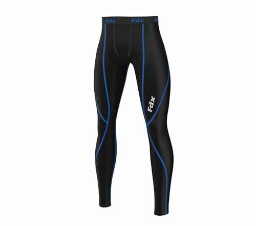 FDX Mens Compression Armour Base Layer Top Skin Fit Shirt, Leggings Set (Thermolinx Blue (Bottom Only),L)