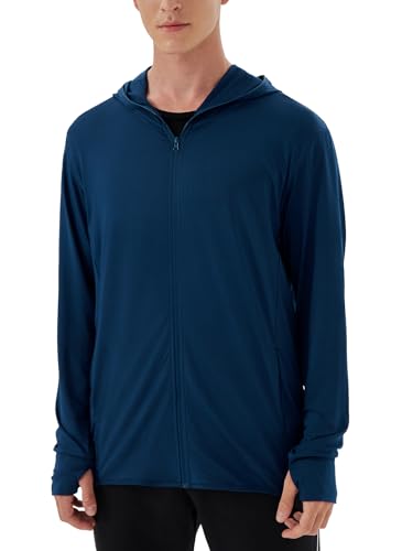 Image of Mens UPF 50+ UV Full Zip Sun Protection Hoodie Jacket With Thumb holes Cooling Lightweight Fishing Hiking Cooling Shirts men