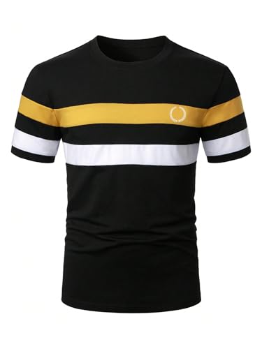 Image of RoseSeek Men's Color Block Short Sleeve Tee Shirts Casual Crewneck T Shirt Trendy Summer Tops