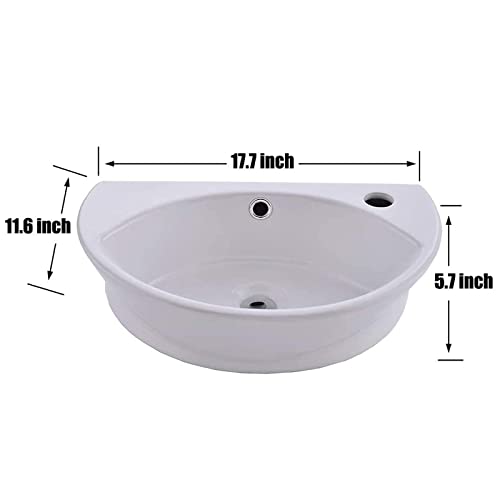 Vesla Home Commercial 18"X12" Small Oval White Ceramic Corner Wall Mount Sink,Floating Tiny Wall Hung Bathroom Sink Mini Porcelain Vanity Vessel Sink For Small Bathroom,Right Hand #TOP4
