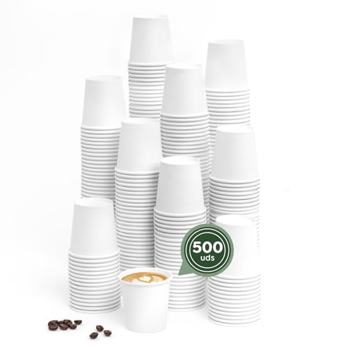 Horeca Collection MAXI PRODUCTS - 500 unidades Vasos Café Desechables - Vasos Cartón - Vasos Desechables Catering - Vasos Café para Llevar - Vasos Blancos 120 cc - APTO BEBIDAS CALIENTES Y FRÍAS