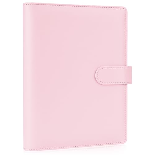 AKONEGE PU Leather A5 Ring Binder with Magnetic Closure 6 Ring Binder Cover for A5 Filler Paper Refillable Notebook Budget Binder Planner for Business Travel Diary Work Pink (No Inner Pages)