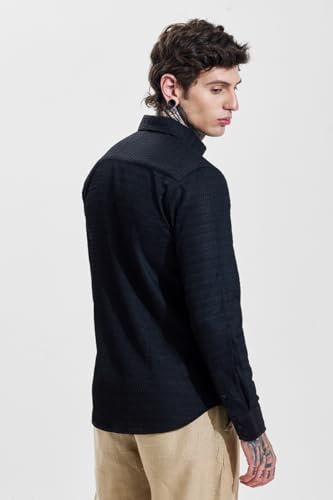 Image of SNITCH Men Casual Shirt | Slim Fit Long Sleeve Classic Collar Textured Design | Premium Polyester Blend & Comfortable Fabric Semi-Formal Occasions