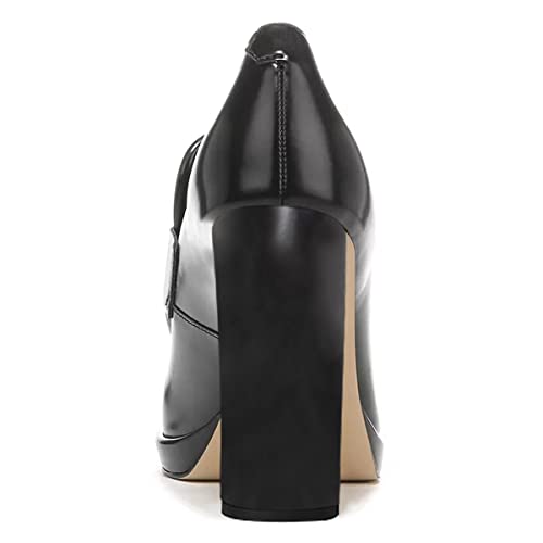 YDN Women Tassel Square Toe Penny Loafers Platform Chunky High Heel Pumps Slip on Work Office Outift Shoes Size 4-15 US3