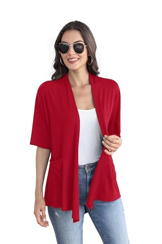 Image of ADANIKI Women 2026 Summer Lightweight Cardigan, Short Sleeve Open Front Casual Trendy Womens Kimono Cover Up with Pocket