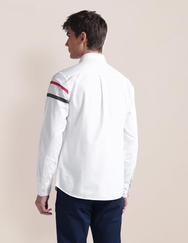 Image of U.S. POLO ASSN. Mens White Solid Collared Neck Long Sleeve Men's Casual Shirts