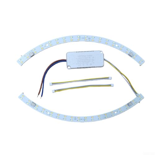 Minhe - Tira de luz LED semicircular curvada para ventilador de techo, 18 W/27 W/36 W, tricolor para fuente de luz SMD de montaje en superficie, diseño transparente, compatible con módulos de