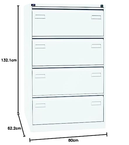Bisley LIGHT Hängeregistraturschrank, doppelbahnig, DIN A4, 4 HR-Schubladen, Metall, 696 Verkehrsweiß, 62.2 x 80 x 132.1 cm