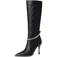 Stool 7CM/2.76IN Womens Fashion Sexy Pointed Head Female Stiletto Sexy Elegant Ladies Nightclub Boots high Knee-Length Boots Stiletto high-Heeled Pole Dancer Boots,Black,4