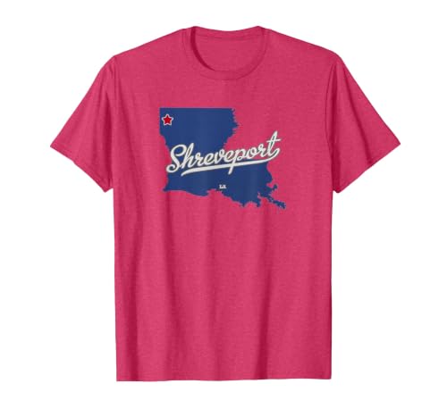 Shreveport Louisiana LA Map T-Shirt, Men, Red Heather, 3X-Large