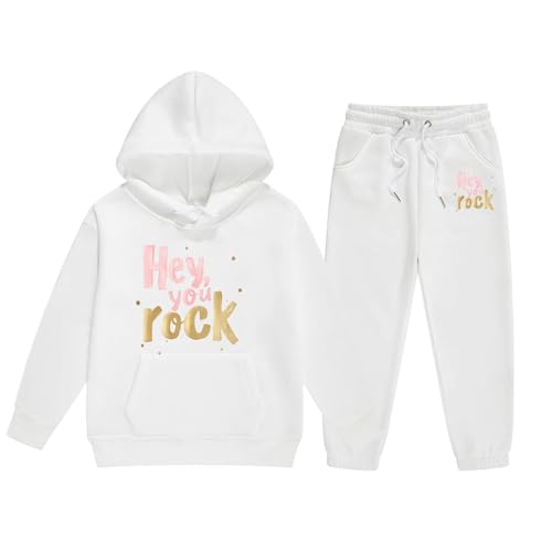 Ensemble à capuche et pantalon en coton extensible blanc pour enfant de 3-4 ans