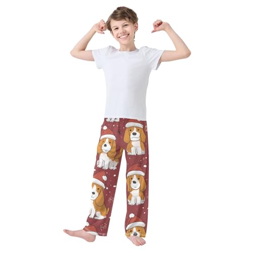 ZZXXB Christmas Beagle Snow Boys Long Pants Soft Trousers Elastic Waist Kids Lounge Bottoms with Pockets S-XL3