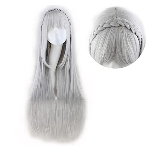 Peruki damskie, długie, proste, Cosplay Sliver, szare, 100 cm, syntetyczne peruki do włosów, Beauty Ladieshair