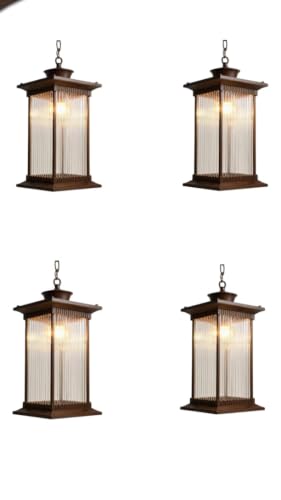 Image of Outdoor Wall Lantern Light, Black Finish, Ribbed Glass Shade and Black Hanging & Gate Light (Half Wall, 1) Only Black Finish (Hanging LAMP, 4)