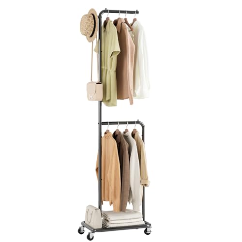 Small Rolling Clothing Rack with Shelf
