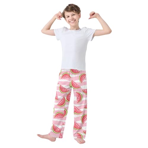 ZZXXB Watermelon Striped Boys Long Pants Soft Trousers Elastic Waist Kids Lounge Bottoms with Pockets S-XL2