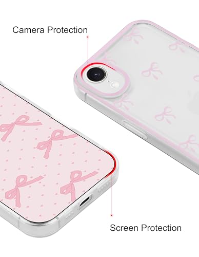 Jusy Compatible with iPhone XR Bow Phone Case, Cute Clear Ribbon Bowknot Pattern Aesthetic Soft TPU Transparent Cases Protective Phone Cover for Women Girly - Pink - Image 4