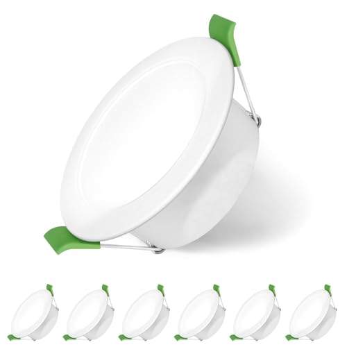 Jaenmsa Focos LED Interior 230V, 8W Ø 75-85mm IP44, No Regulables, Downlight Empotrable Blanco Frío 6500K, Ojos de Buey para Techo, Juego de 6