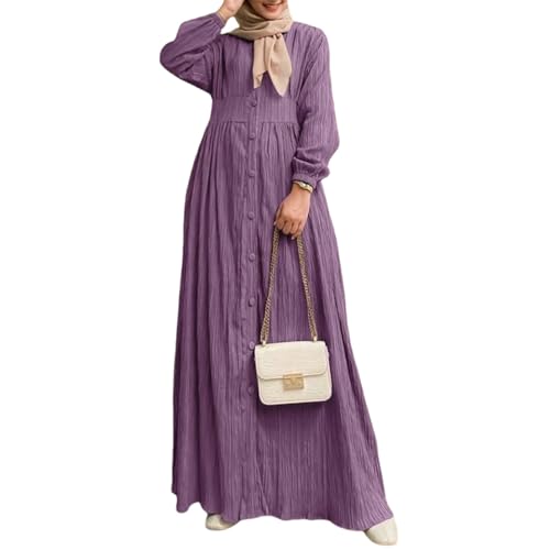Robe longue musulmane vintage unie pour femme au printemps et automne
