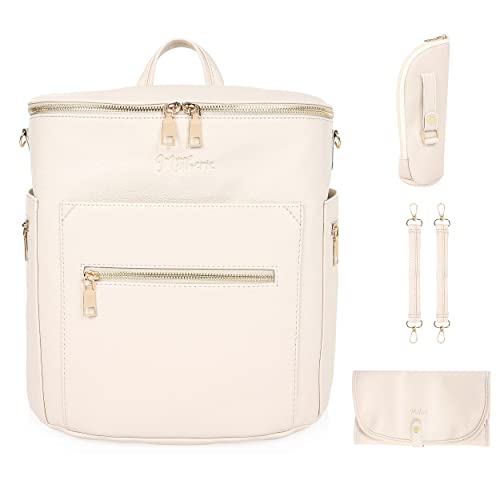 Motheric Soho Vegan Deri Anne Bebek Bakım Çantası, Bebek Sırt Çantası, Biberon çantası ve alt açma pedi ile (Açık Bej)