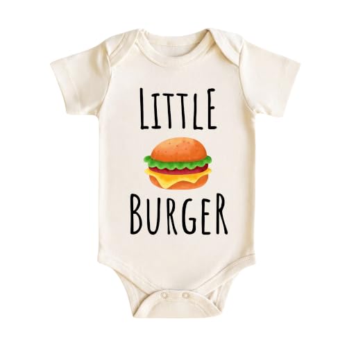 EnjoyMyDesign Little Burger Baby Bodysuit for Boys Girls, Foodie Newborn Gifts - Hamburger Lovers (3-6 Months)