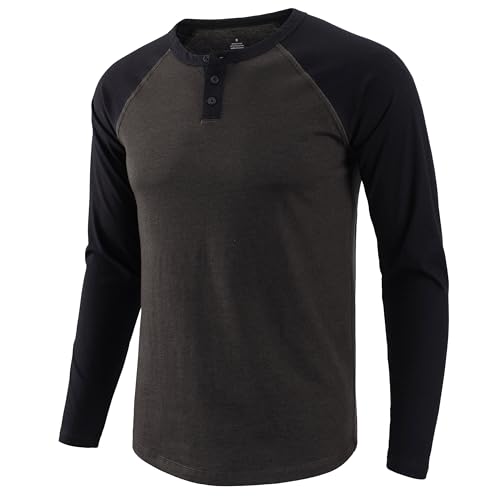 Men's Henley Shirts Raglan Long Sleeve Slim-Fit Casual Cotton Baseball Tee Shirt