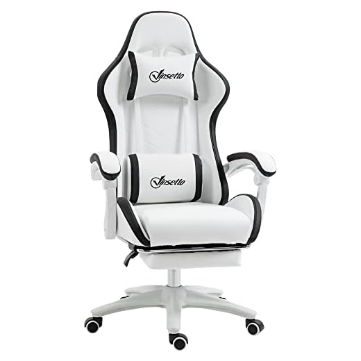 Vinsetto Silla Gaming Silla Gamer Racing de Cuero PU con Altura Ajustable Reclinable 135° Reposacabezas y Reposapiés Retráctil para Oficina Estudio 65x65x121-129 cm Blanco