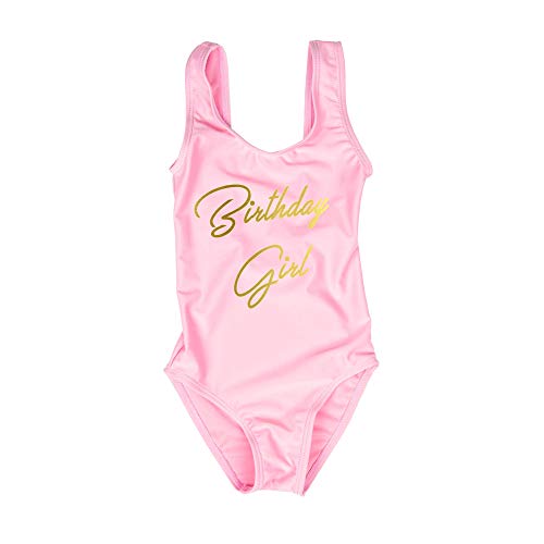 A Dash of Chic Birthday Girl Light Pink One Piece Swimsuit- Kids Monokini Bday Suit