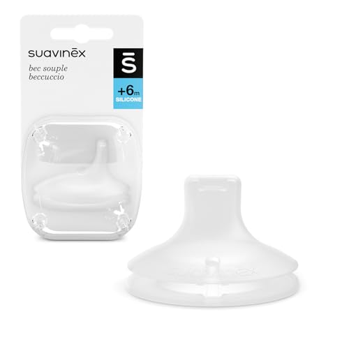 Suavinex, Boquilla de Recambio para Tazas y Vasos de Aprendizaje, Silicona Arenada, Suave y Blandita, Antiderrame, Tetina SX Pro con Válvula Anticólico, Compatible con Biberones, para Bebés +6 Meses