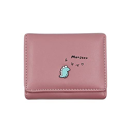 Women Cute Small Dinosaur Wallet Girls Pu Leather Short Bifold Coin Purse Card Holder Clutch (Color : Pink)