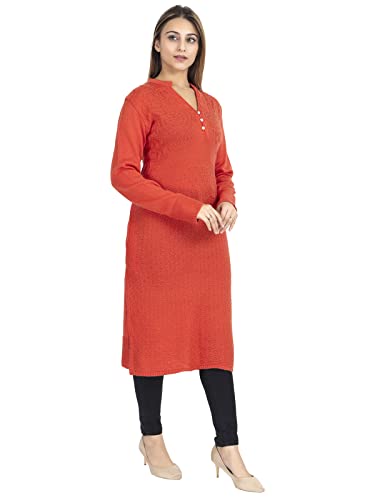 Image of Rosary Women's Winter Wear Solid Woolen Warm Straight Kurti with 2 Side Pockets
