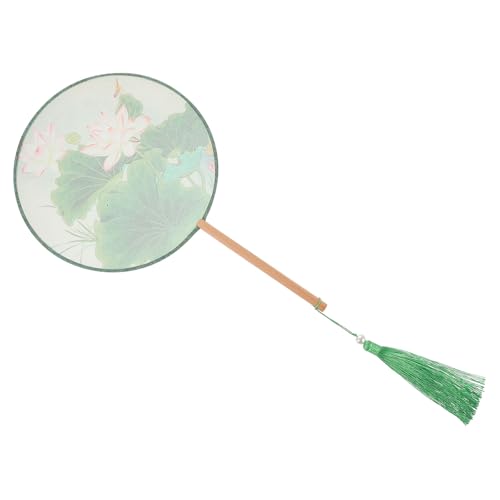 FUOYLOO Abanico Ventilador Portátil de Mano Bordado de Seda Translúcida con Borlas Redondo Material de Haya y Seda Artificial, Estilo Tradicional para Bailarines