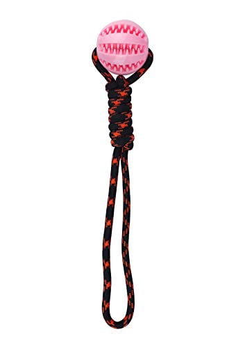 HENBRANDT Pink Dog Ball on Rope 34cm Durable Rubber Ball with Rope Handle for Interactive Dog Training and Exercise Chew Toy Fetch Catch Throw Tug of War Dog Toys and Accessories