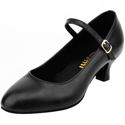 Keemi Black Character Shoes for Women Ballroom Dance Shoes Ankle Strap Dance Heels for Latin Salsa Tango,2.3