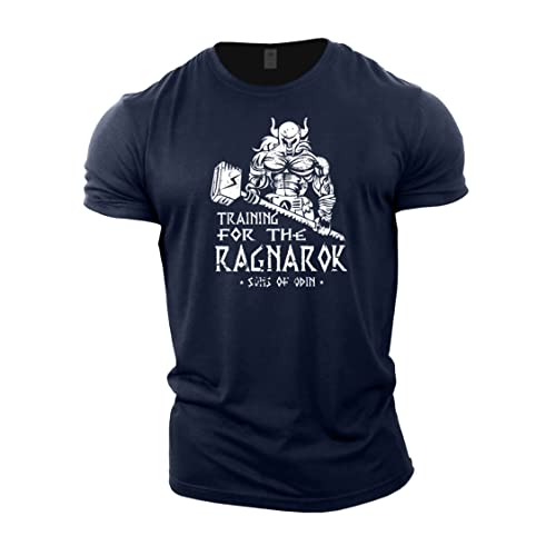 GYMTIER Training for Ragnarok -Viking Gym T-Shirt for Men Bodybuilding Weighlifting Strongman Training Top Active Wear, Navy, XL